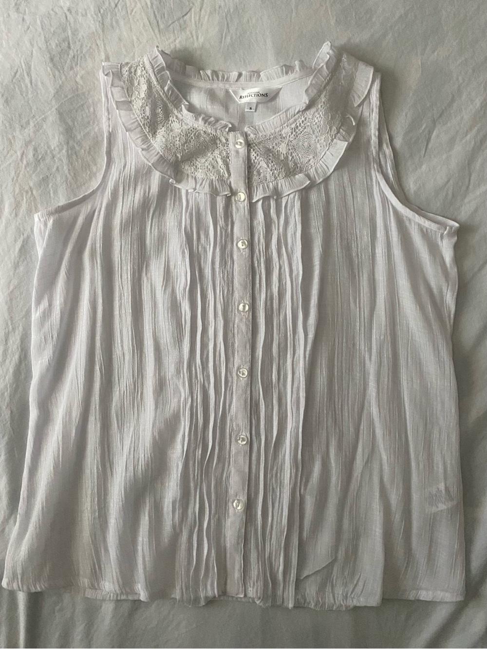 Coquette Milkmaid White Ruffle Lace Collar Sleeveless Button-Front Camisole